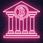 Ein leuchtendes Bitcoinsymbol auf einer Bank steht für die Besteuerung von Kryptowährungen.